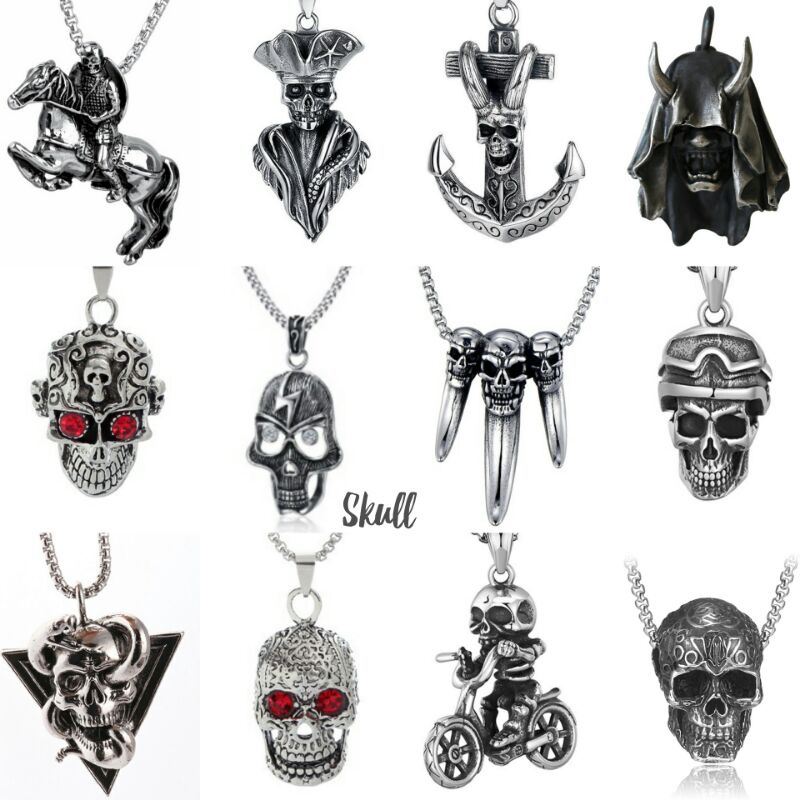 Kalung pria tengkorak punk style men necklace skull series