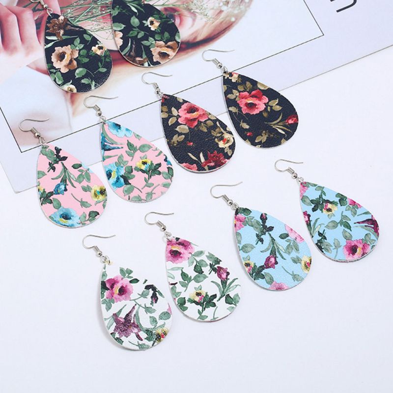 SIY  1 Pair Dangle Earrings Women Lady Sequins Floral Print Jewelry Faux Leather Pendant Elegant Unique Wedding Gifts Girls Oval Fashion