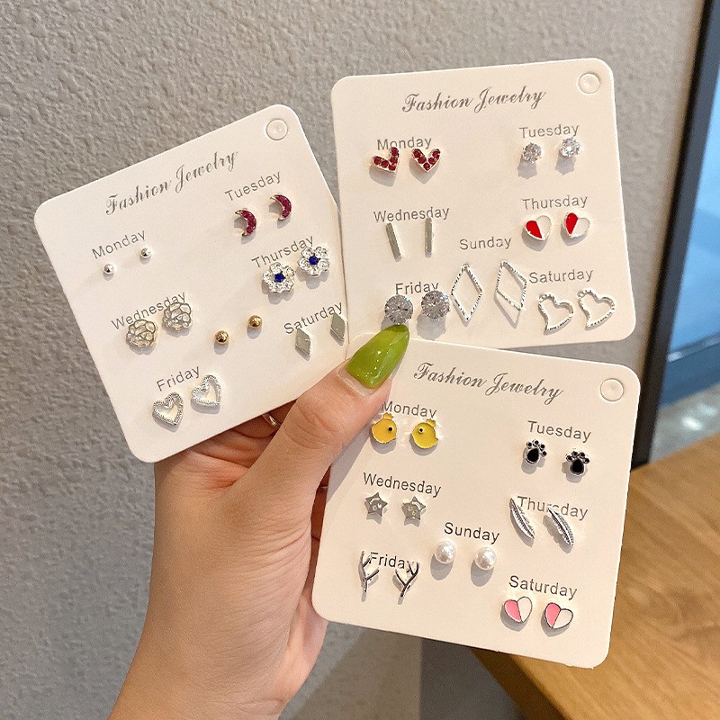 Mysterygirl - Anting Titanium Anti Karat Anting Tusuk Earrings 7in1 Fashion Earrings Set Korea Aksesoris Murah BISA Anting Tusuk  Anting Simple Lucu