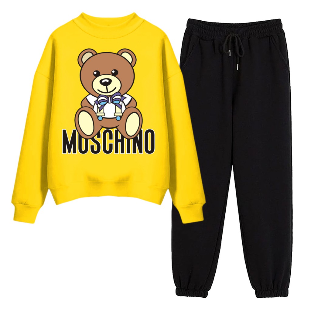 BESS - Baju Setelan Wanita Murah / Setelan Sweater + Jogger Hitam - MSCHINO BEAR