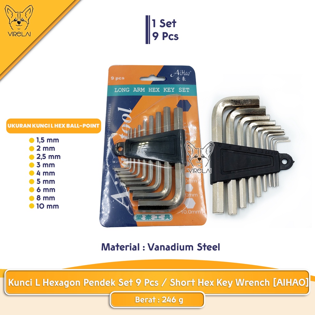 [PENDEK] Kunci L Hexagon Pendek Set 9 Pcs / Short Hex Key Wrench