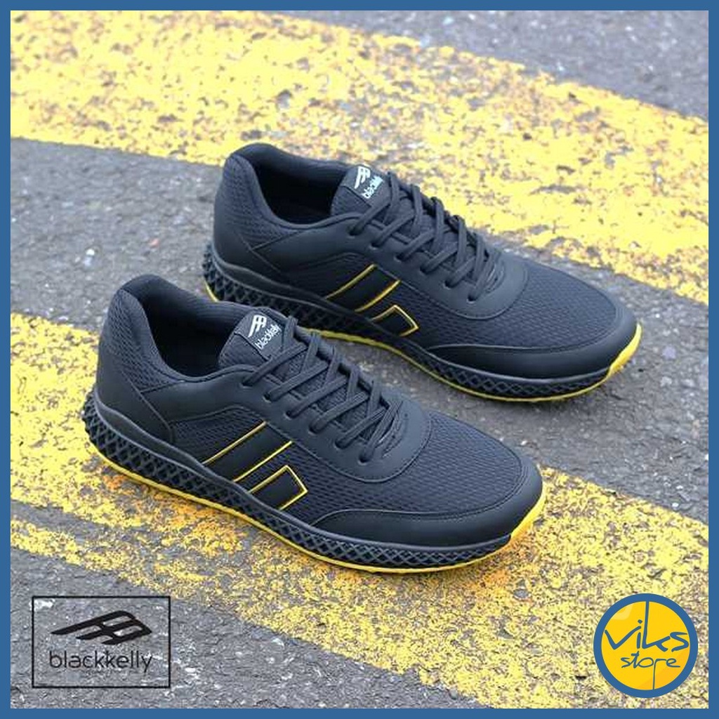 Sepatu Sneakers Olahraga Pria Wanita Cewek Cowok Tali Style Casual Unisex Blackkelly Original Premium Hitam