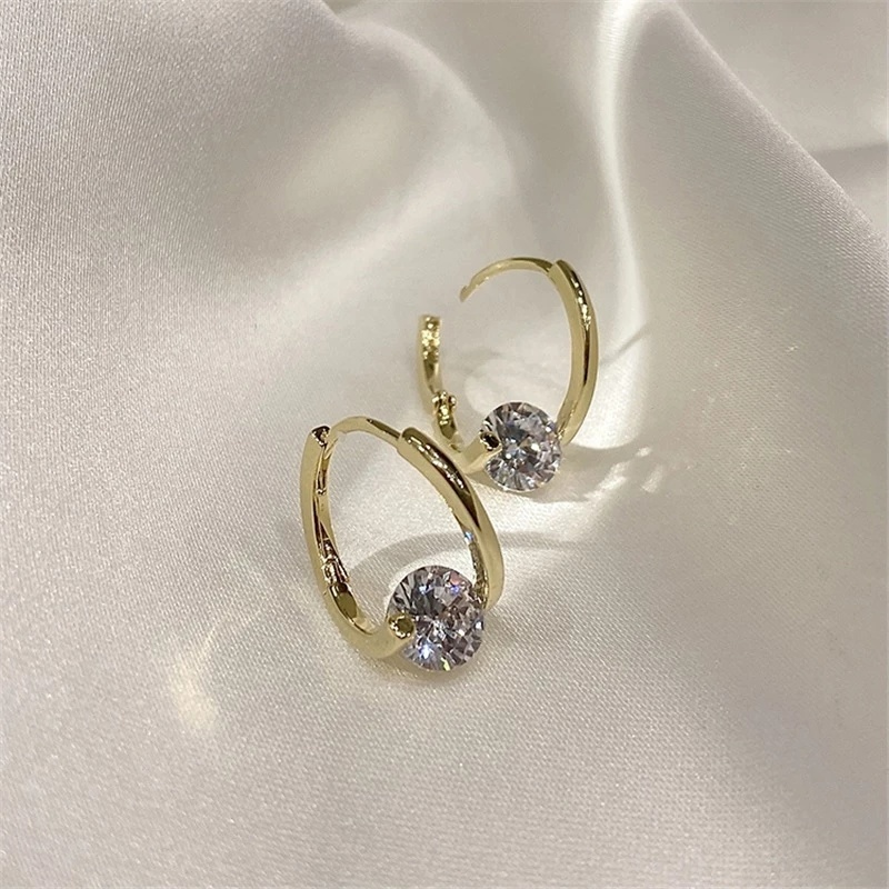 Anting Stud Zircon Berlian Imitasi Shiny Gaya Korea Untuk Aksesoris Perhiasan Wanita