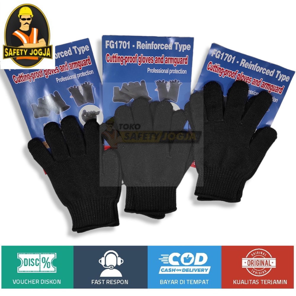 Sarung Tangan Anti Pisau Tajam Potong Gores hitam Anti Cut Glove