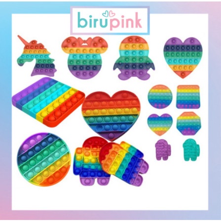 BiruPink Mainan Pop It Bahan Silicone Tebal Murah Mainan Anak - LOVE RAINBOW