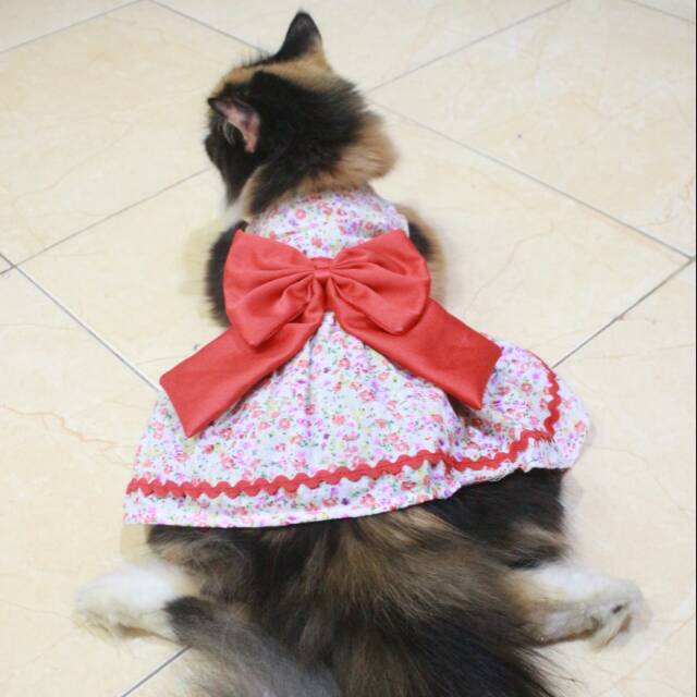 Dress bunga pita merah (model queen) baju kucing lucu murah size S M L XL