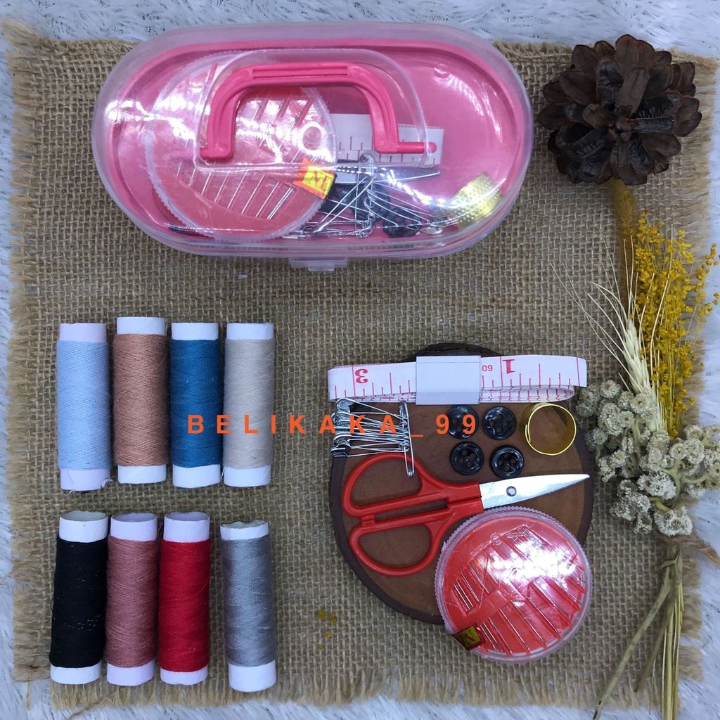 SET ALAT JAHIT BOX KAR ISI BENANG JARUM GUNTING METERAN PENITI KANCING PROTEKTOR DLL / PERALATAN JAHIT / BENANG JAHIT SET / ALAT SET JAHIT ISI 8 BENANG / SEWING KIT BOX / PERALATAN JAHIT LENGKAP