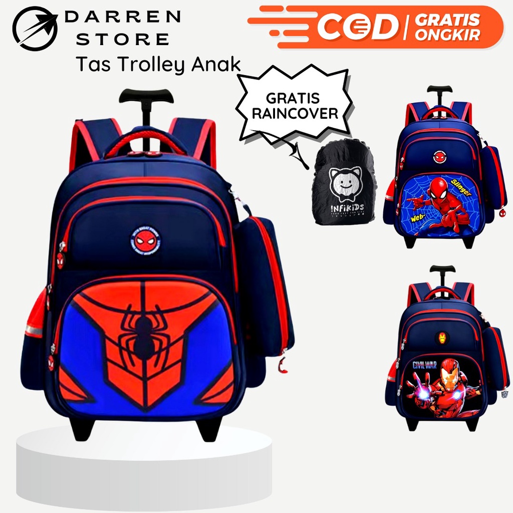 Tas troli Anak Sekolah Laki Laki SD Import 2in1 dstr1919 Ransel Trolley 16 inch FREE kotak pensil