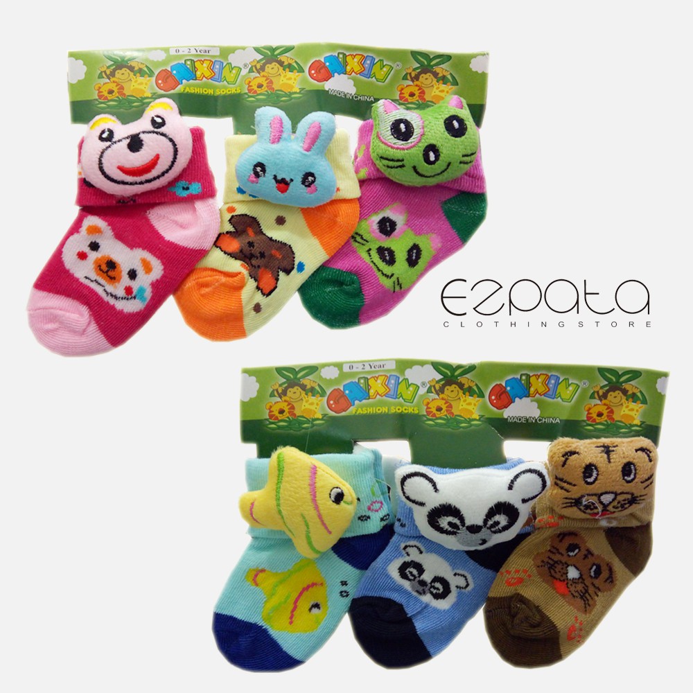 Kaos Kaki Bayi 0-3 bulan boneka - 1set isi 3 Warna