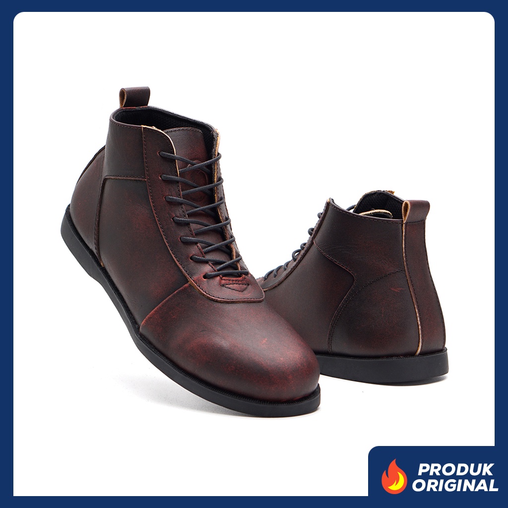 SVEND 01 MAROON ORIGINAL x GREATA Sepatu Kulit Sapi Asli Pria Boots Tali Casual Semi Formal Vintage Klasik Dewasa Jalan Santai Main Hangout Kuliah Kerja Kantor Classic Boot Genuine Leather Shoes Motor Bikers Touring Footwear Keren Terbaru Kekinian 1 0.1