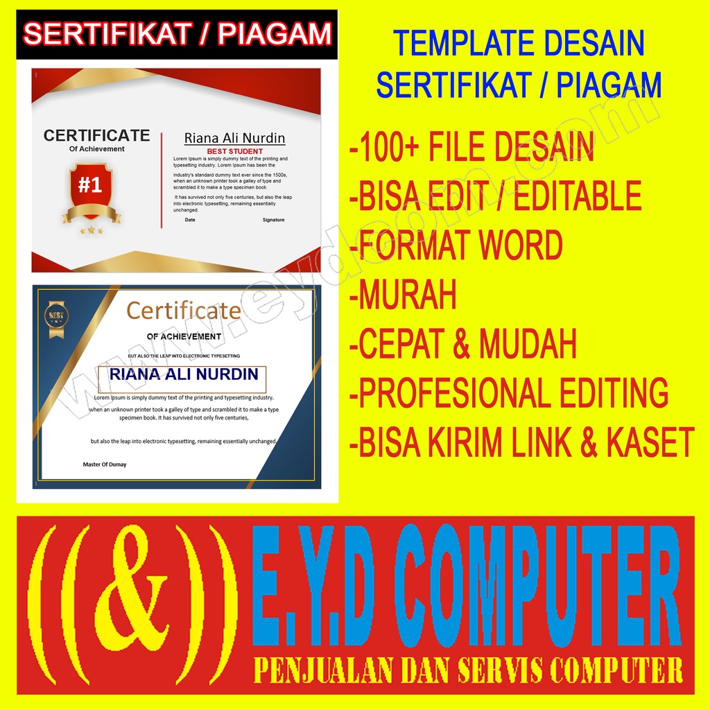DESAIN SERTIFIKAT PIAGAM KOLEKSI TEMPLATE DESIGN GRAFIS CERTIFICATE USAHA PERCETAKAN WORD