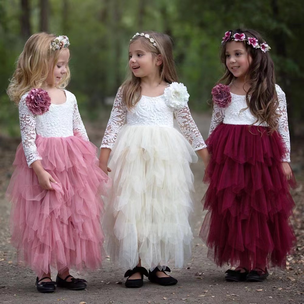 Dress Tutu Anak Kids Girl Long Sleeve Princess Party Lace Import Premium