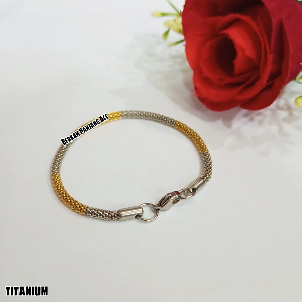 PERHIASAN GELANG TITANIUM BELUT PADAT KOMBINASI ANTI LUNTUR &amp; ANTI KARAT