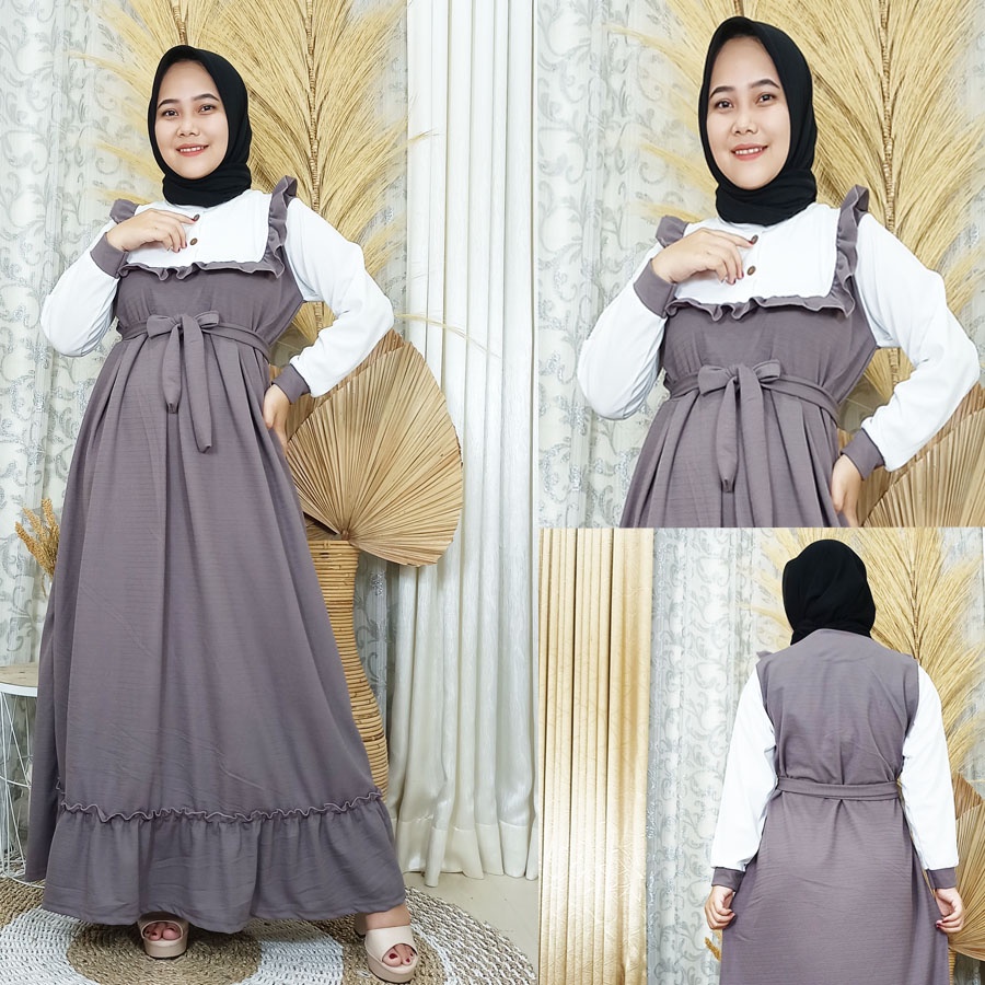 CARLINA Gamis Bella Anniswah Ruffle Maxy Muslimah Wanita