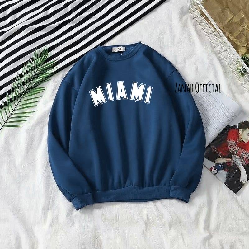 Sweatshirt Cewek Lettering Miami Terbaru Bahan Fleece Tebal