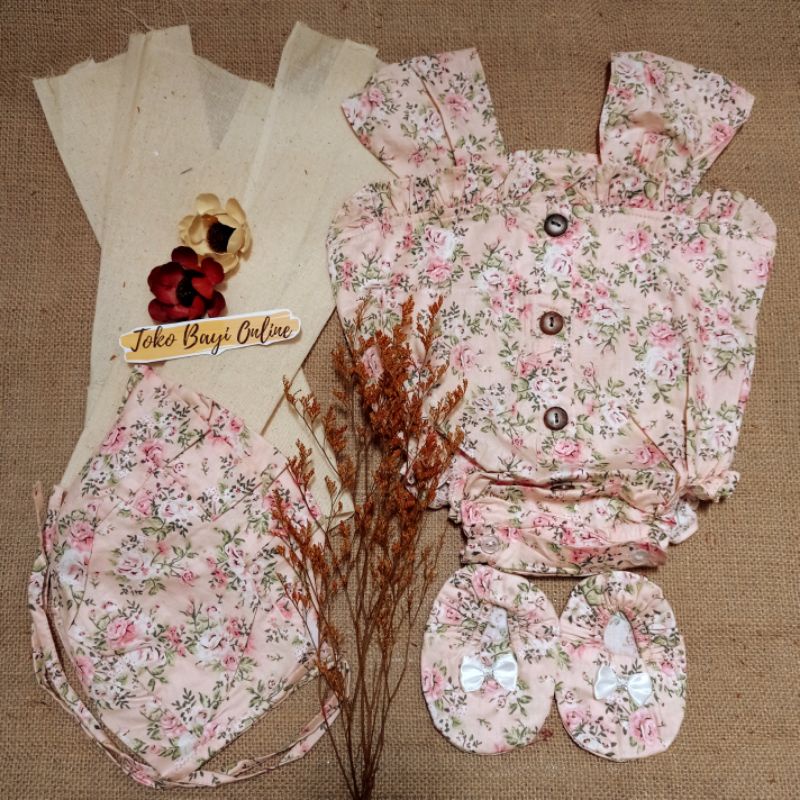 Baju jumper 0 6 bulan bando lucu bestseller anak bayi cewek perempuan murah-Zea peach