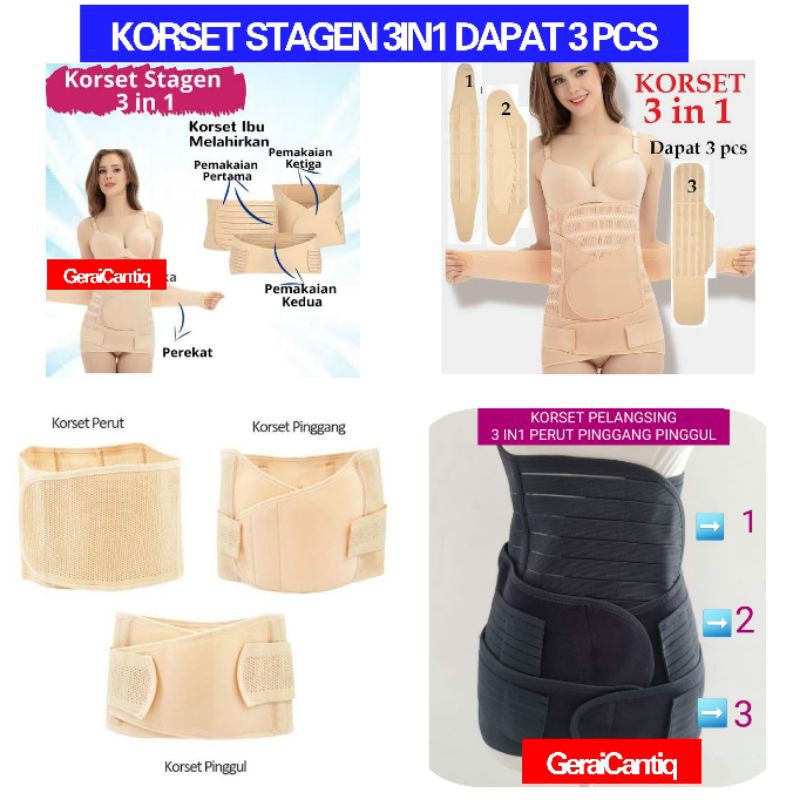 Korset Gurita Postpartum 3in1 Korset Stagen Perut Pasca Melahirkan - 1 SET DAPAT 3 PCS