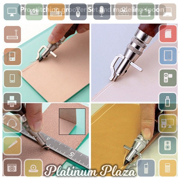Alat DIY Kulit 5 in 1 Leathercraft Stitching Groover Crease Sewing Tool Set - Brown`EG7LDI-