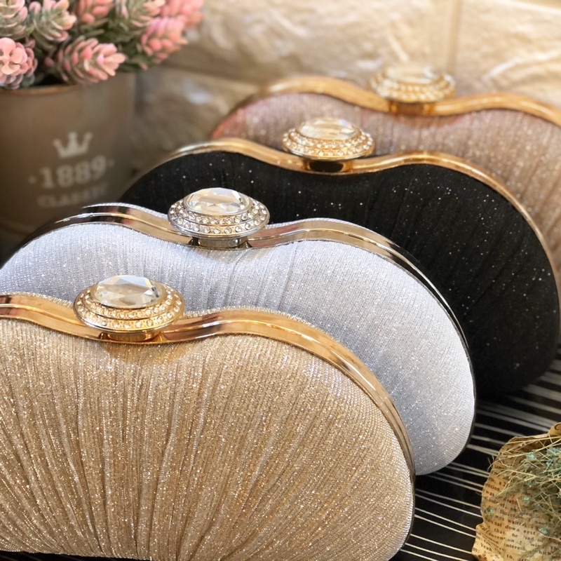 Tas Pesta OLIVE Embellished Crystal Box Clutch