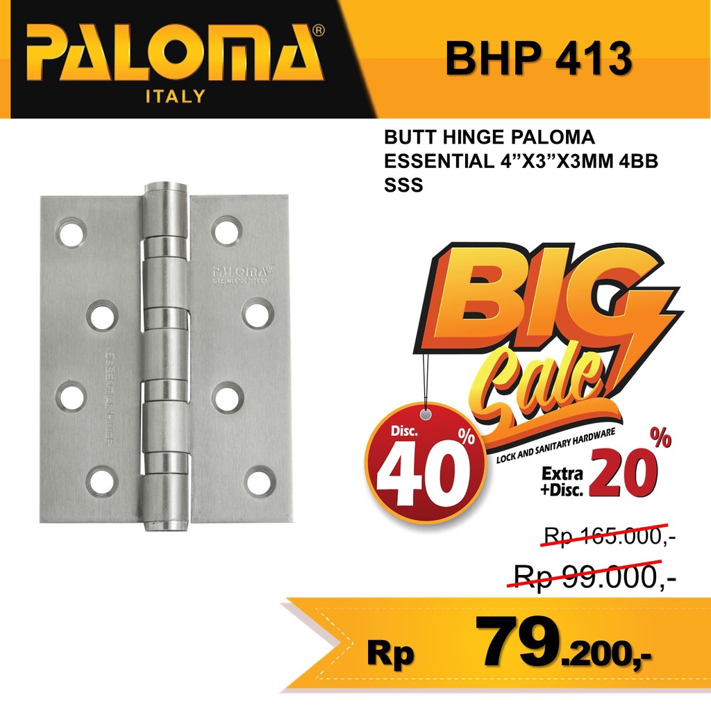 ENGSEL PINTU  4 INCH PALOMA STAINLESS  BHP 413 4&quot;x3&quot;x3mm 4BB SSS