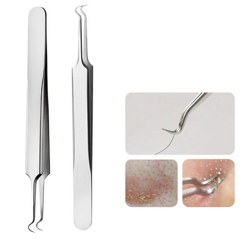 Image of Pinset Komedo Alat Pengangkat Penghilang Komedo Melengkung Pinset Facial #0