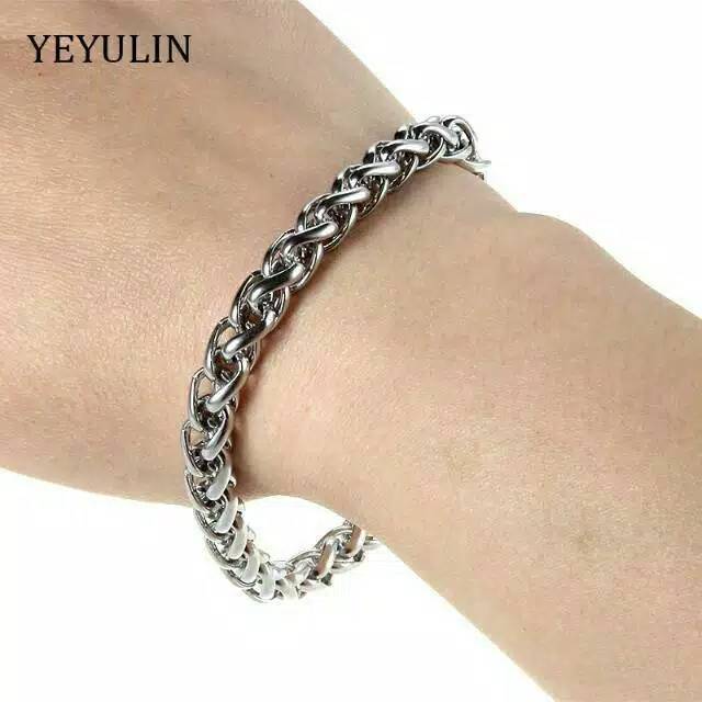Gelang Pria Macho Rantai Pendek Panjang Silver Titanium 316L Cowok