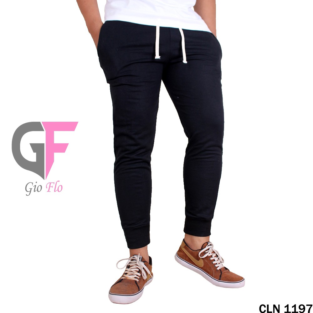 GIOFLO Celana Training Jogger Cowok Keren Black / CLN 1197