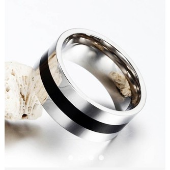 Cincin garis Hitam murah couple pria wanita Stainless Steel titanium elegan import