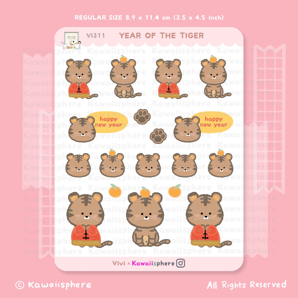 

Year of The Tiger | Chinese New YEar Sticker | Journal / Ring Planner 6-holes Sticker | Stiker Binder Tema Imlek | a.melontea x Kawaiisphere