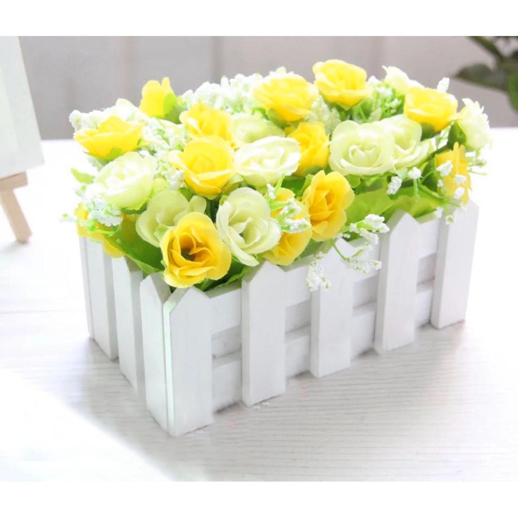 COD BUNGA PAGAR BUNGA MAWAR BUNGA PLASTIK ORNAMEN BUNGA TANAMAN HIAS PLASTIK DEKORASI RUMAH BP8822-KUNING