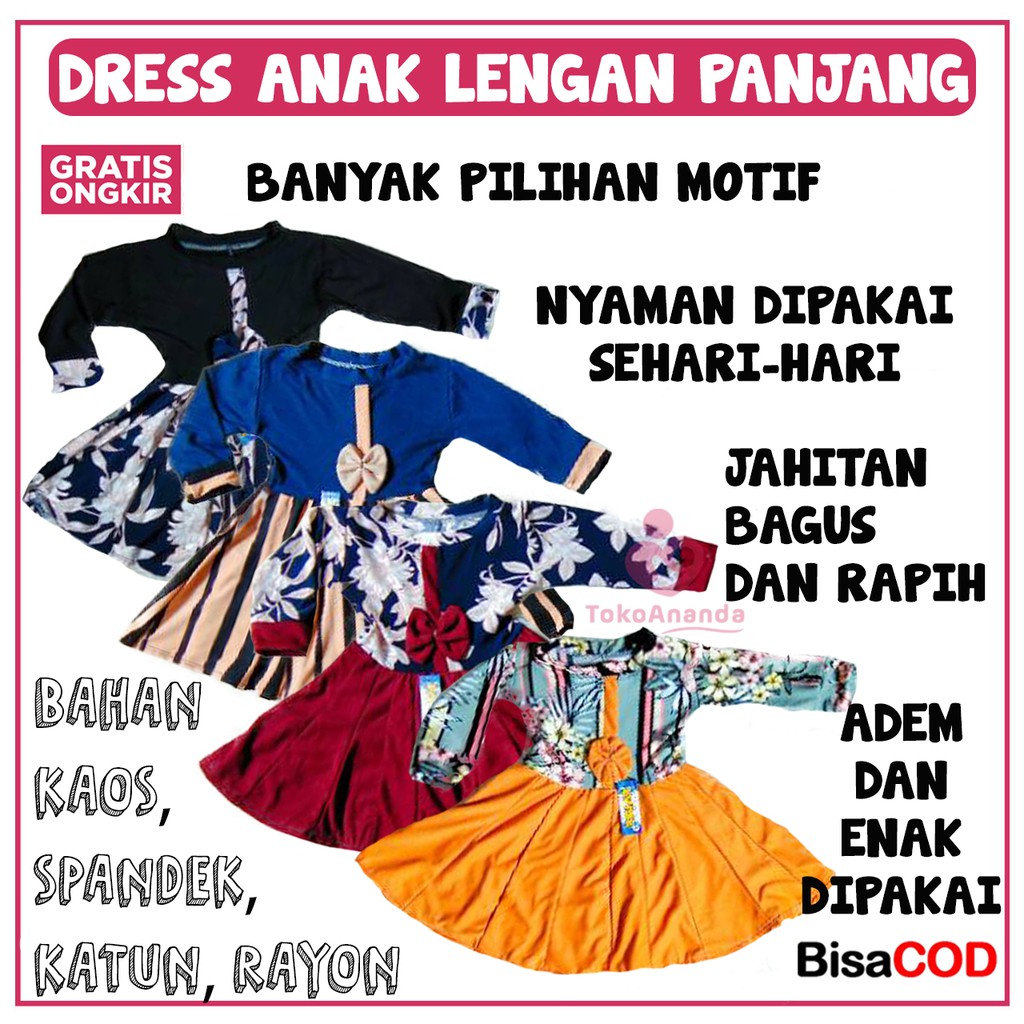 DRESS ANAK PEREMPUAN / DRESS ANAK LENGAN PANJANG MOTIF / DRESS / DRES ANAK PEREMPUAN / DRES ANAK