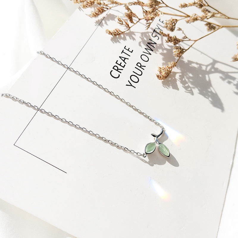 Gelang Tumpuk Bracelet Daun Opal Daun Muda Rantai Perak Versi Korea Perhiasan Bracelets Jewelry-6