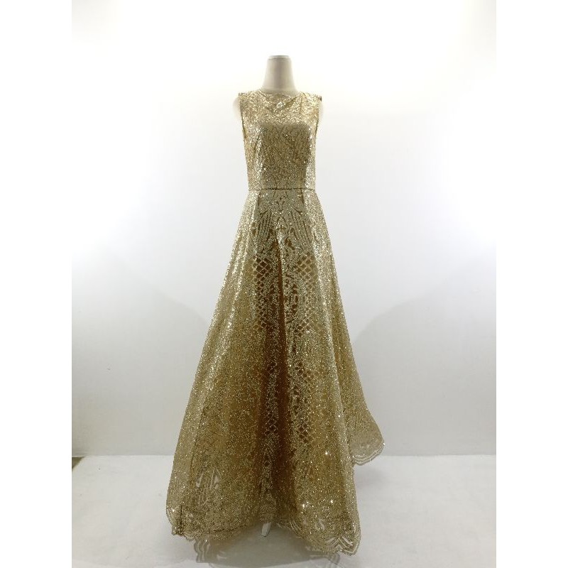 Gaun brokat kuning emas