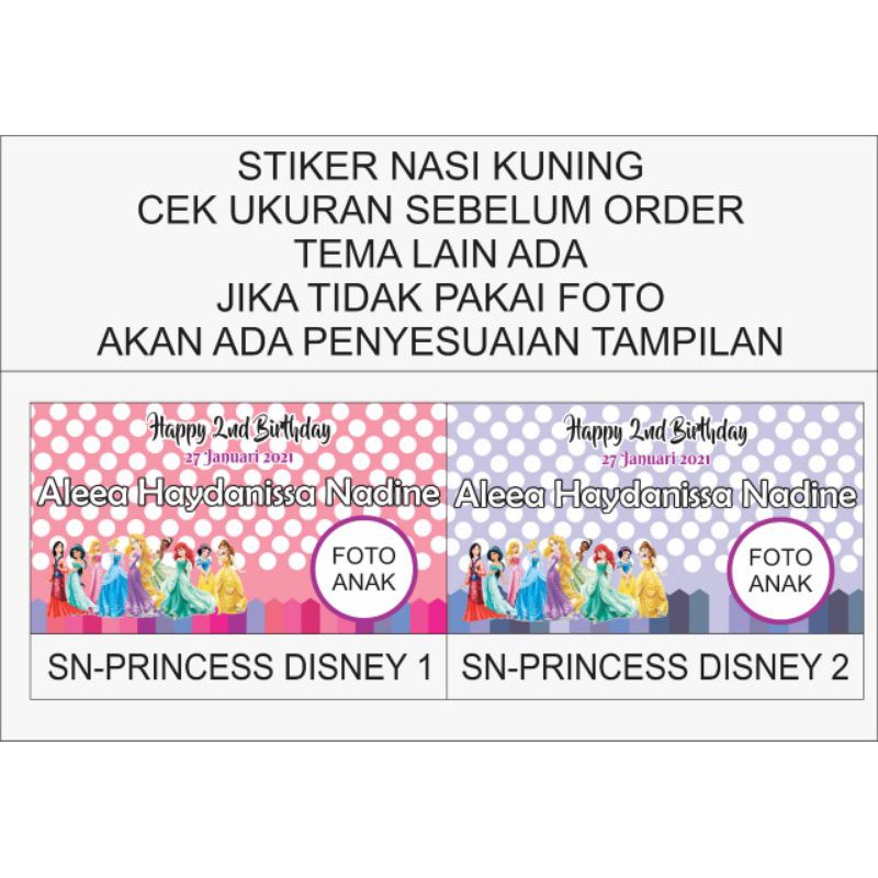 50 STIKER NASI KUNING BENTO KFC NASI BOX AQIQAH ULTAH BIRTHDAY TEMA PRINCESS DISNEY