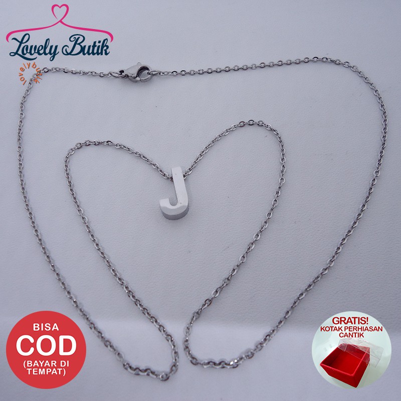 Lovelybutik - Accent Kalung Huruf Titanium Anti Karat Inisial J Uk 44 cm Warna Silver BONUS KOTAK