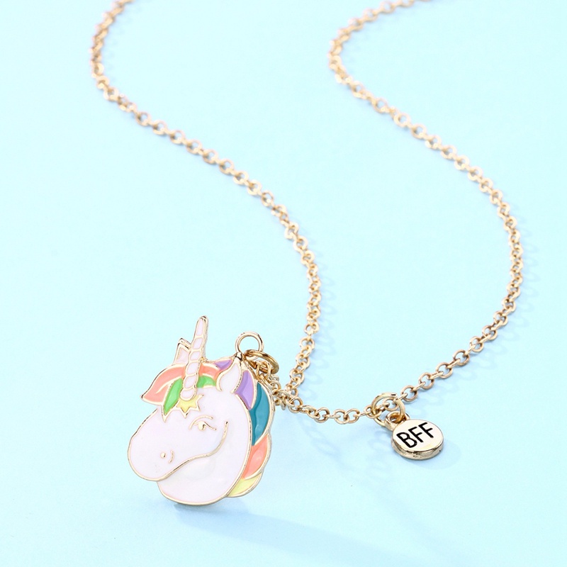 2pcs / Set Kalung Rantai Liontin Unicorn Lucu Untuk Wanita
