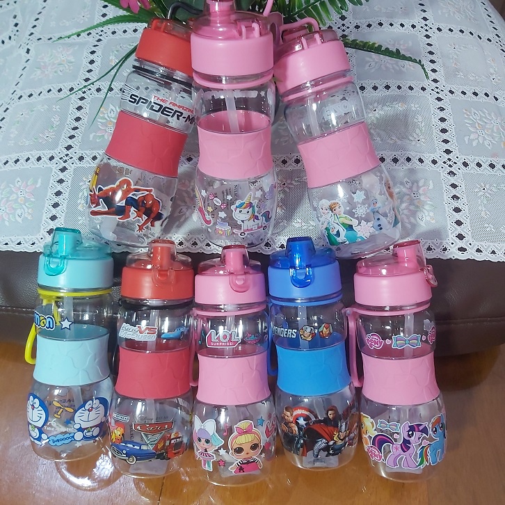 Botol Minum Anak Karakter Motif Kartun Lucu Imut 400 600 ML - Botol Minum Anak Sekolah TK SD Karakter Lucu