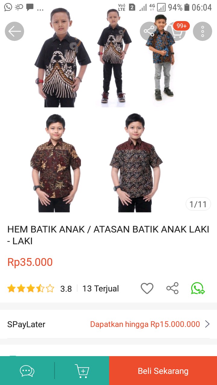 Hem Batik Anak / Atasan Batik Anak Laki - Laki