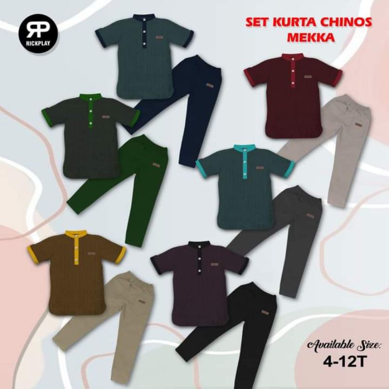 (open po) SET KURTA CHINOS MEKKA by RICKPLAY limited edition size 4-12 tahun
