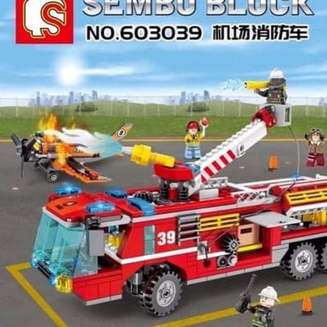 Lego Bricks Mobil Pemadam Kebakaran Bandara Plane Airport Block