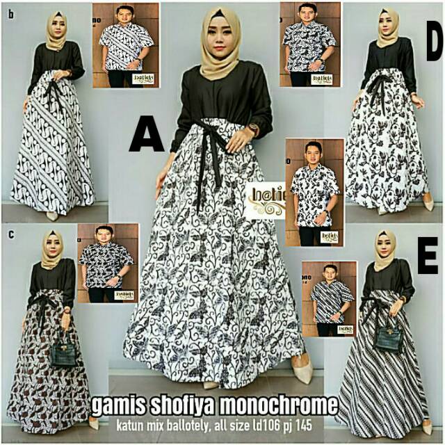 Couple Batik Gamis ShoFiya MONOCROME Setelan Gamis Baju Pesta