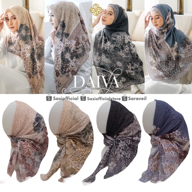 SASI OFFICIAL - DAIVA SERIES HIJAB VOAL MOTIF SEGIEMPAT PRINTED SCARF VRP SCARF BUTTON SCARVES LASAB