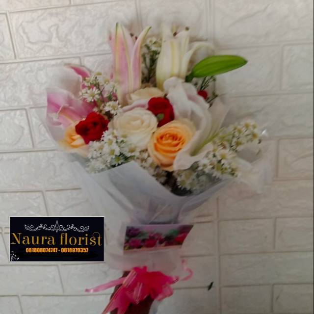 Buket Bunga Mawar Kombinasi Lili Buat Wisuda Ultah Anniversary Hadiah Hari Ibu Shopee Indonesia