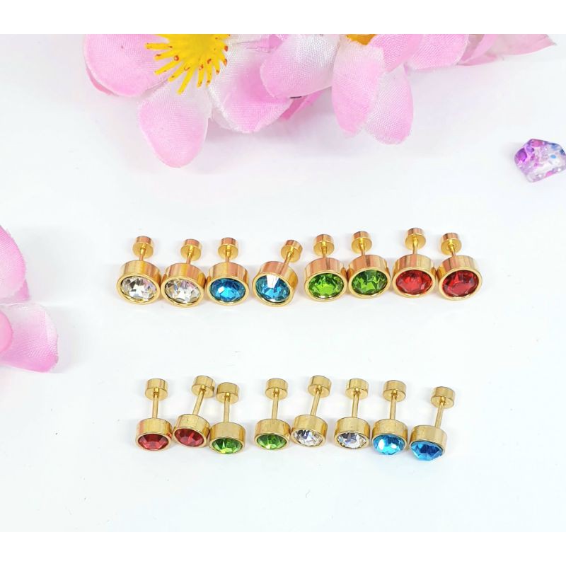 Anting Tindik/Tusuk Permata Fashion Korea Import Aneka Warna Anti Karat &amp; Alergi