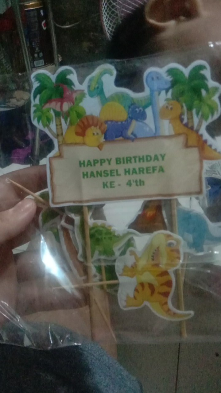 Topper Cake/cupcake Tambah Nama, Hiasan Kue Ulang Tahun, Dinosaurus