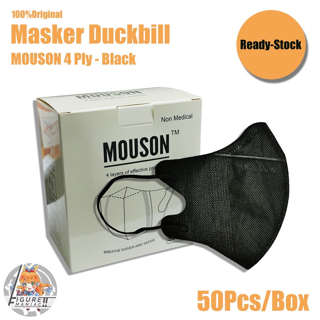 Figure Maniac - Masker MOUSON Duckbill Box isi 50 Pcs 4 PLY Putih Hitam Abu White Black Grey Original