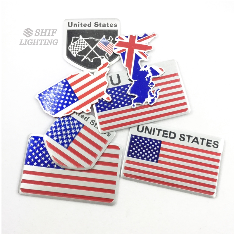 1Pc Stiker Emblem / Badge Motif Bendera Amerika Bahan Aluminium untuk Mobil