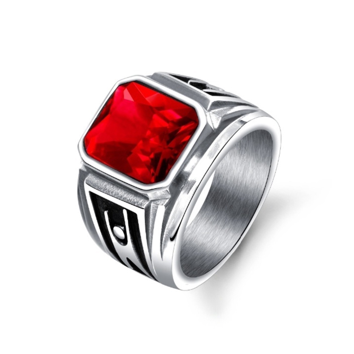 Stainless Steel Rings 2018 Men's Wide Red Black Square Stone Male Party Single Men Jewelry