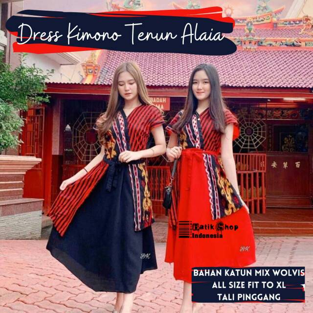 Dress Kimono Tenun Alaia Batik Kombinasi Baju Pesta Kondangan Kasual Cheongsam Chinese Imlek Series