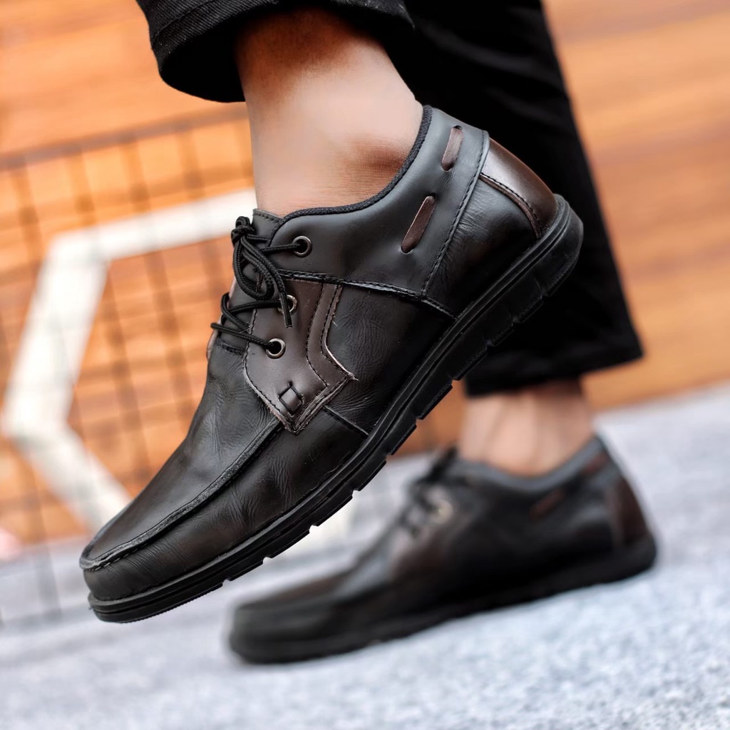 KRILY Sepatu Kasual Formal Hitam Kulit Asli Sepatu Kerja Kantor Terbaru Murah